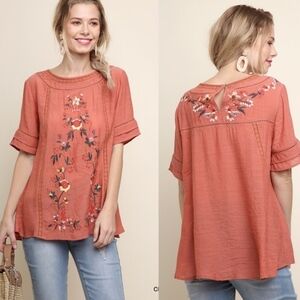 Embroidered Top - CLAY